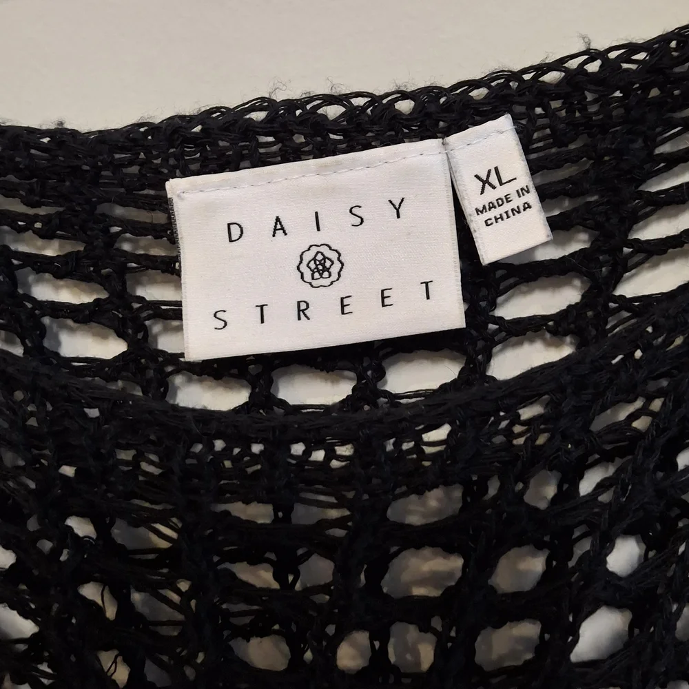 Daisy Street Black Open-Knit Sweater Crochet Top Long Sleeve Star Knit Long Soft - Picture 5 of 9